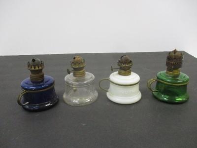 Antique Miniature Glass Nutmeg Oil Lamps Brass Finger-hold #1