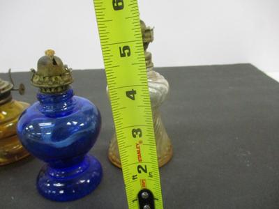 Antique Acorn Swirl Pattern Clear & Amber Lamps - Mini Patio Lamp Made In Japan - Cobalt Blue Glass Lamp - #2