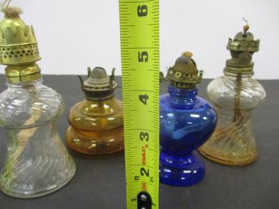 Antique Acorn Swirl Pattern Clear & Amber Lamps - Mini Patio Lamp Made In Japan - Cobalt Blue Glass Lamp - #2