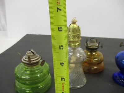 Antique Acorn Swirl Pattern Clear & Amber Lamps - Mini Patio Lamp Made In Japan - Cobalt Blue Glass Lamp - #2