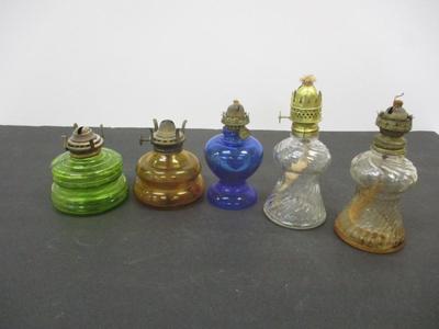 Antique Acorn Swirl Pattern Clear & Amber Lamps - Mini Patio Lamp Made In Japan - Cobalt Blue Glass Lamp - #2