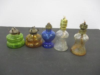 Antique Acorn Swirl Pattern Clear & Amber Lamps - Mini Patio Lamp Made In Japan - Cobalt Blue Glass Lamp - #2