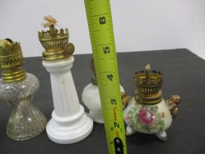 Miniature Lamps - Hong Kong Green Glass Lamp - LE Smith Clear Hobnail Lamp - Milk Glass Lamp With Embossed Design - Porcelain Pink Red...