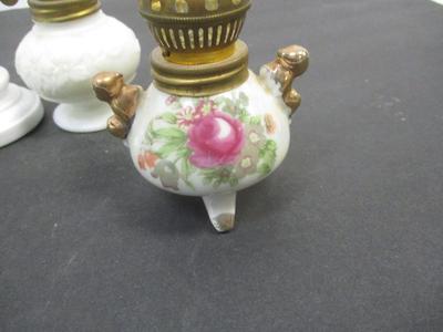 Miniature Lamps - Hong Kong Green Glass Lamp - LE Smith Clear Hobnail Lamp - Milk Glass Lamp With Embossed Design - Porcelain Pink Red...