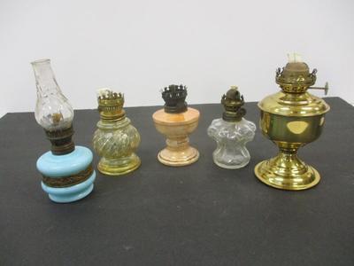 Miniature Lamps - Acorn Blue Glass P & A Finger Lamp - Amber Swirl Lamp - Simplicity Lamp - Brass Lamp #4