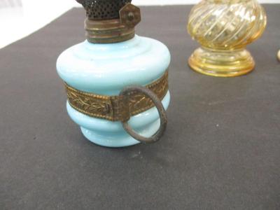 Miniature Lamps - Acorn Blue Glass P & A Finger Lamp - Amber Swirl Lamp - Simplicity Lamp - Brass Lamp #4