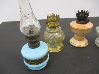 Miniature Lamps - Acorn Blue Glass P & A Finger Lamp - Amber Swirl Lamp - Simplicity Lamp - Brass Lamp #4