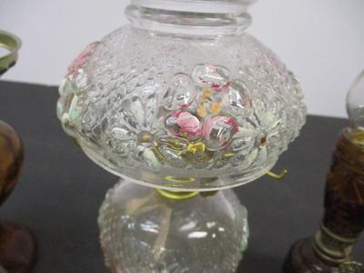 Antique Miniature Lamps - Amber Glass Base - Lamp With Shade & Cosmos Decorations - Decorative Amber Lamp #5