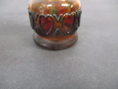 Antique Miniature Lamps - Amber Glass Base - Lamp With Shade & Cosmos Decorations - Decorative Amber Lamp #5