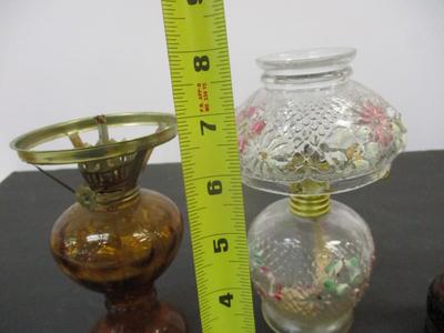 Antique Miniature Lamps - Amber Glass Base - Lamp With Shade & Cosmos Decorations - Decorative Amber Lamp #5