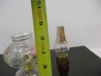 Antique Miniature Lamps - Amber Glass Base - Lamp With Shade & Cosmos Decorations - Decorative Amber Lamp #5