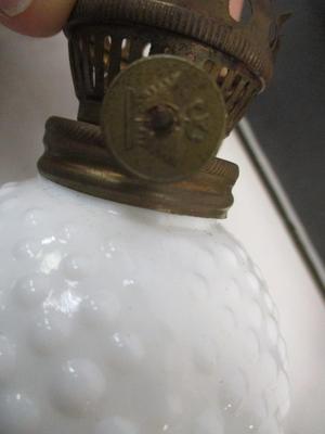 Vintage Cobalt Blue Glass Finger Oil Lamp Fruit Base & Ruffled Chimney & Vintage White Hobnail Lamp #6