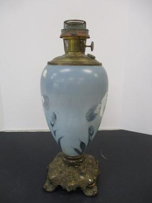 Ornate Hand Painted Floral Vase With Iron Brass Parlor Lamp #19