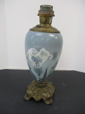 Ornate Hand Painted Floral Vase With Iron Brass Parlor Lamp #19