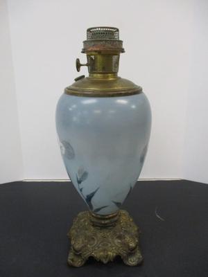 Ornate Hand Painted Floral Vase With Iron Brass Parlor Lamp #19