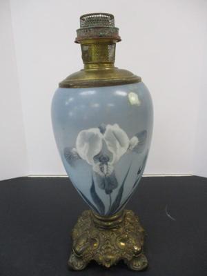 Ornate Hand Painted Floral Vase With Iron Brass Parlor Lamp #19