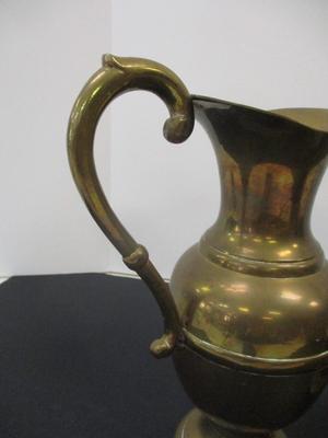 Solid Brass Vintage Urn Pitcher Vase w/ Handle & Brass Bronze Coal Wood Scuttle Delft Handle Brass Lion Heads Decor