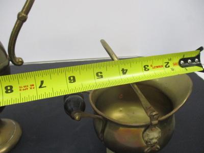 Solid Brass Vintage Urn Pitcher Vase w/ Handle & Brass Bronze Coal Wood Scuttle Delft Handle Brass Lion Heads Decor