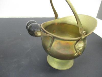 Solid Brass Vintage Urn Pitcher Vase w/ Handle & Brass Bronze Coal Wood Scuttle Delft Handle Brass Lion Heads Decor