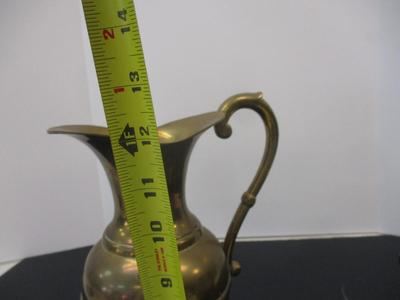 Solid Brass Vintage Urn Pitcher Vase w/ Handle & Brass Bronze Coal Wood Scuttle Delft Handle Brass Lion Heads Decor