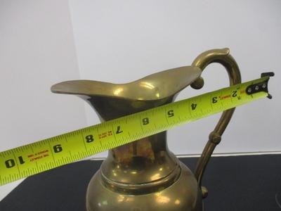 Solid Brass Vintage Urn Pitcher Vase w/ Handle & Brass Bronze Coal Wood Scuttle Delft Handle Brass Lion Heads Decor