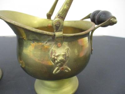 Solid Brass Vintage Urn Pitcher Vase w/ Handle & Brass Bronze Coal Wood Scuttle Delft Handle Brass Lion Heads Decor