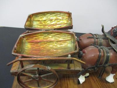 Anheuser Busch Cast Horses & Hammered Barrel Wagon