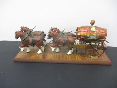 Anheuser Busch Cast Horses & Hammered Barrel Wagon
