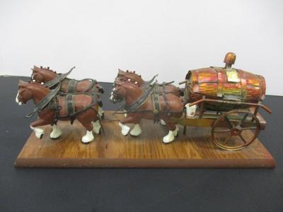Anheuser Busch Cast Horses & Hammered Barrel Wagon