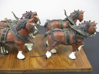 Anheuser Busch Cast Horses & Hammered Barrel Wagon