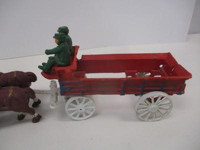 Vintage Cast Iron Budweiser Clydesdale Horses Wagon 8 In Hand With Barrels