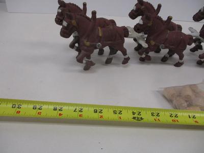 Vintage Cast Iron Budweiser Clydesdale Horses Wagon 8 In Hand With Barrels