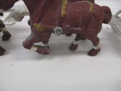 Vintage Cast Iron Budweiser Clydesdale Horses Wagon 8 In Hand With Barrels