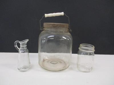 Antique Cube Shaped Glass Jar Screw Lid With Handle - Atlas Mason Jar - Hazel Atlas Vinegar Cruet