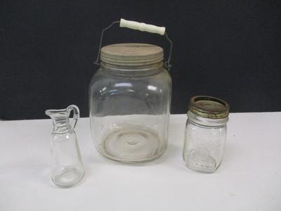 Antique Cube Shaped Glass Jar Screw Lid With Handle - Atlas Mason Jar - Hazel Atlas Vinegar Cruet