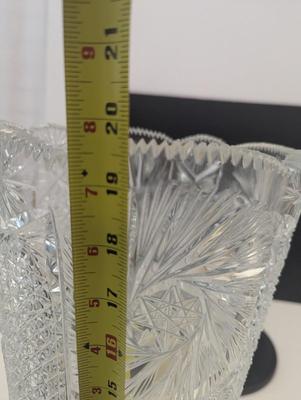 Vintage Turkish Brilliant Hand Cut Glass Vase Impressive Diamond and Pinwheel Cut Vase 20" Tall