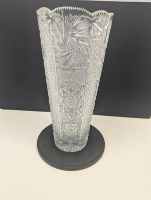 Vintage Turkish Brilliant Hand Cut Glass Vase Impressive Diamond and Pinwheel Cut Vase 20" Tall