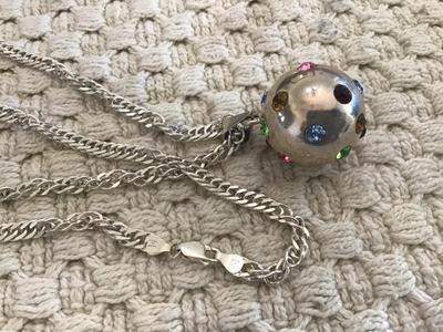 925 Sterling Orb Rhinestone Mexico Mark on Heavy Italy 925 Chain Marked.