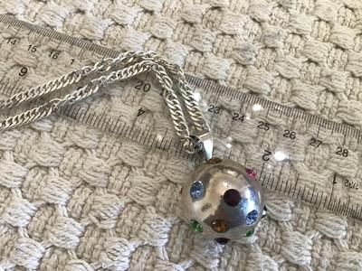 925 Sterling Orb Rhinestone Mexico Mark on Heavy Italy 925 Chain Marked.