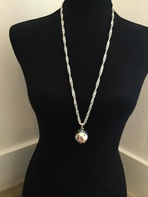 925 Sterling Orb Rhinestone Mexico Mark on Heavy Italy 925 Chain Marked.