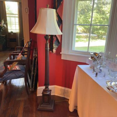 D170 Hand-Painted Burgundy and Gold Leaf and Bird Base Floor Lamp