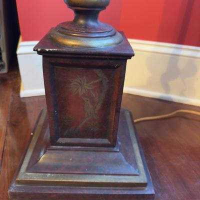 D170 Hand-Painted Burgundy and Gold Leaf and Bird Base Floor Lamp