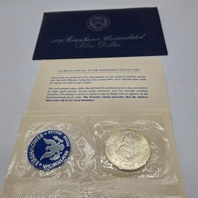 LOT 127: 1971 Eisenhower Silver Proof Dollar, 1972 & 1974 Eisenhower Proof Dollars, 1976 Bicentennial Silver Proof Set, and 1971...