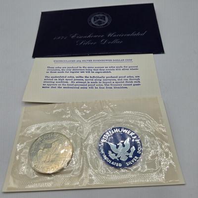LOT 128: 1971 Eisenhower Silver Proof Dollar, 1972 & 1974 Eisenhower Proof Dollars, 1976 Bicentennial Silver Proof Set, and 1971...
