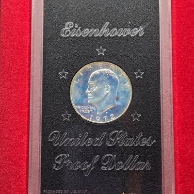 LOT 129: 1971 Eisenhower Silver Proof Dollar, 1972 & 1974 Eisenhower Proof Dollars, 1976 Bicentennial Silver Proof Set, and 1971...
