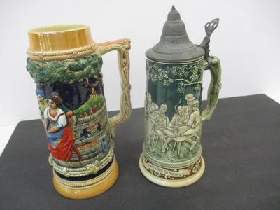 Old German Gerz Beer Stein Tavern Flirting Scene & Ein frohes Herz heilt allen Schmerz Made In Germany #15