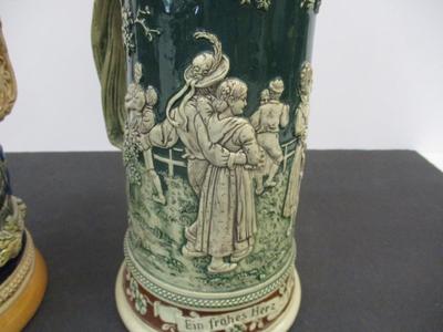 Old German Gerz Beer Stein Tavern Flirting Scene & Ein frohes Herz heilt allen Schmerz Made In Germany #15