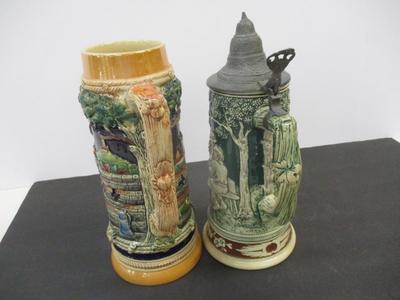 Old German Gerz Beer Stein Tavern Flirting Scene & Ein frohes Herz heilt allen Schmerz Made In Germany #15