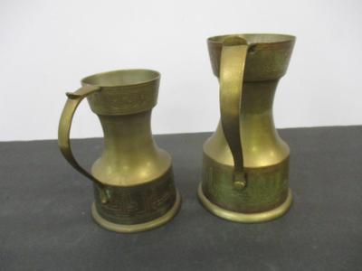 Vintage 1960's Brass Pitchers w/Handles Etched Design Marked India