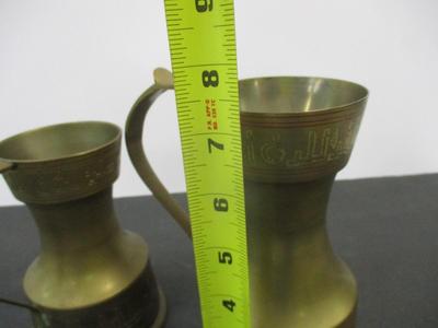 Vintage 1960's Brass Pitchers w/Handles Etched Design Marked India